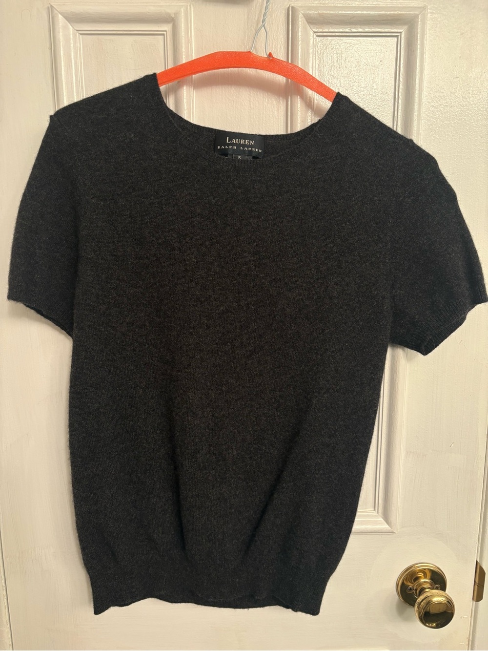 Cashmere Ralph Lauren Dark Charcoal Crewneck Short-Sleeve Sweater